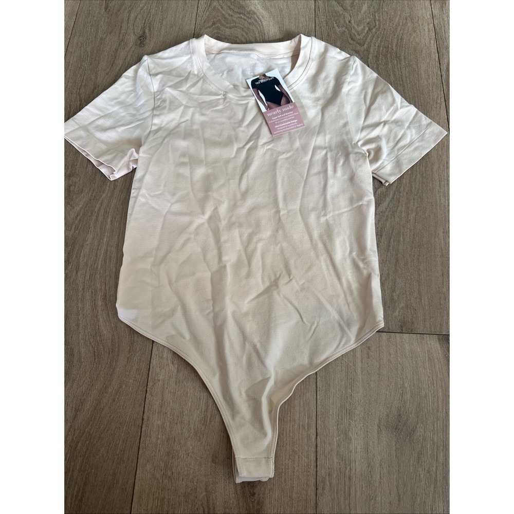 Nearly Nude Women's Tee Bodysuit Snap Closure Buff Stretch Thong Buttery Small